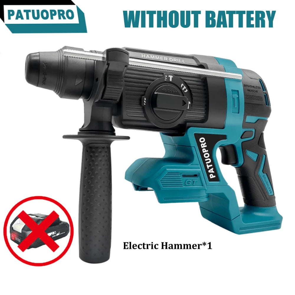 Marteau perforateur sans balais PATUOPRO 26 mm, 4 modes, SDS, rechargeable, outil électroportatif multifonction pour batterie Makita 18 V