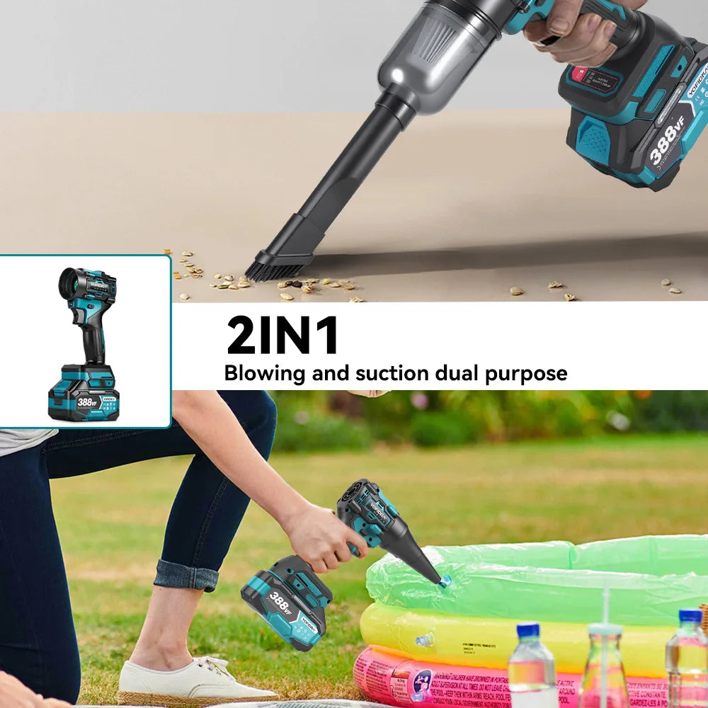 YOFIDRA Borstelloze 2-in-1 Elektrische Bladblazer en Zuiger 80000RPM Turboventilator Blad- en Sneeuwruimer Tuingereedschap voor Makita Batterij