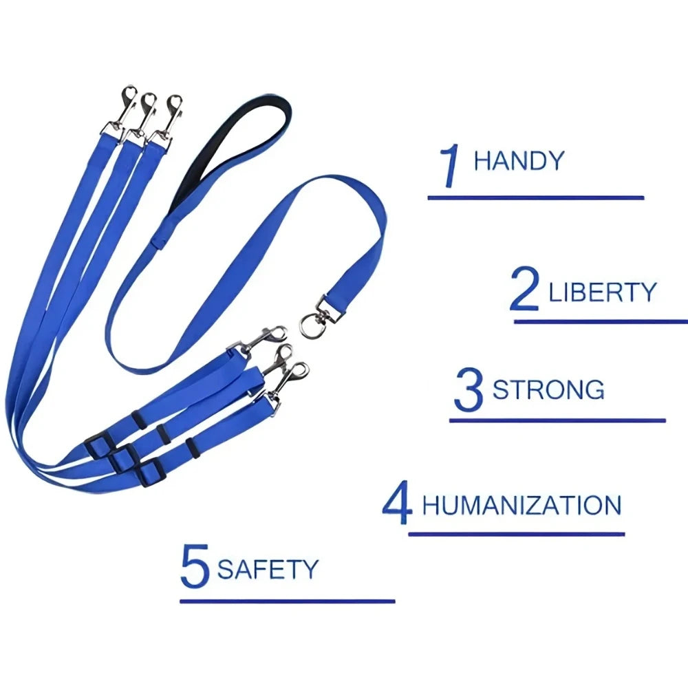 Duurzame 3-in-1 nylon hondenriem met gevoerd handvat voor buitenwandelingen, autoreizen, hiken en kamperen - drieweg-hondenriem