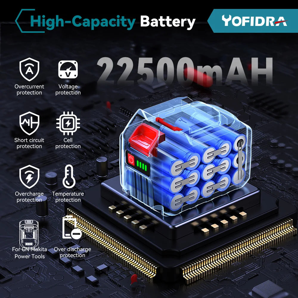 Batterie lithium-ion rechargeable YOFIDRA 928VF 22500mAh, batterie Li-ion 388VF 15000mAh, 128VF pour outil électrique
