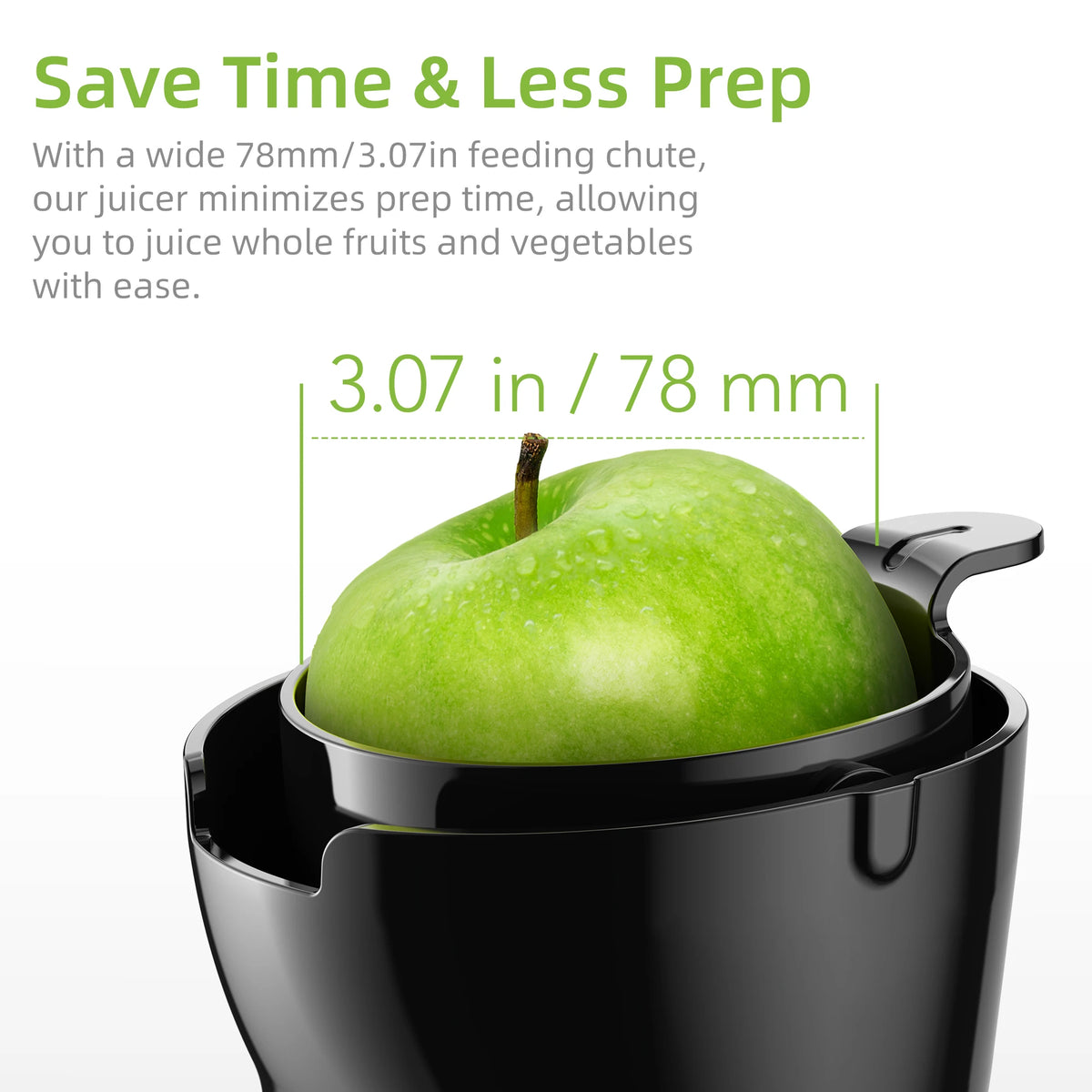 BioloMix Cold Press Juicer 200W Slow Masticating Extractor with 78mm Wide Feed Chute for Whole Fruits and Vegetables