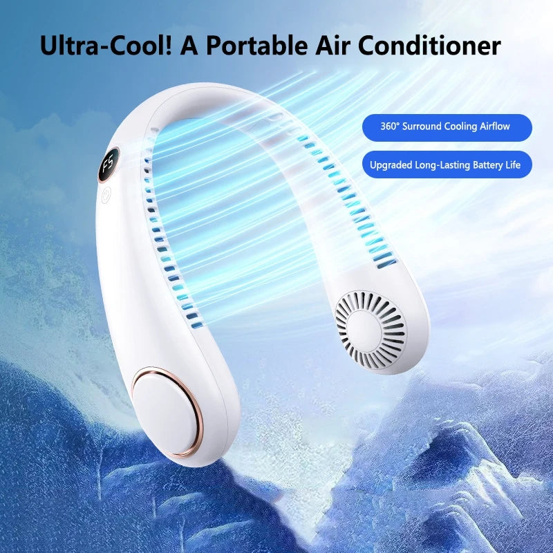 Lenovo Neck Hanging Fan Usb Charge Model Long Battery Life Portable Neck Hang Silent Fan Digital Display 5-speed High Wind Power