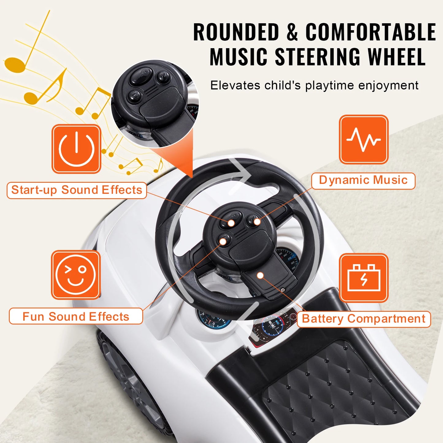 SucceBuy White/Pink Ride On Push Car Classic Sports Toy for Toddlers with Music Steering Wheel - Quality Shopping Centre