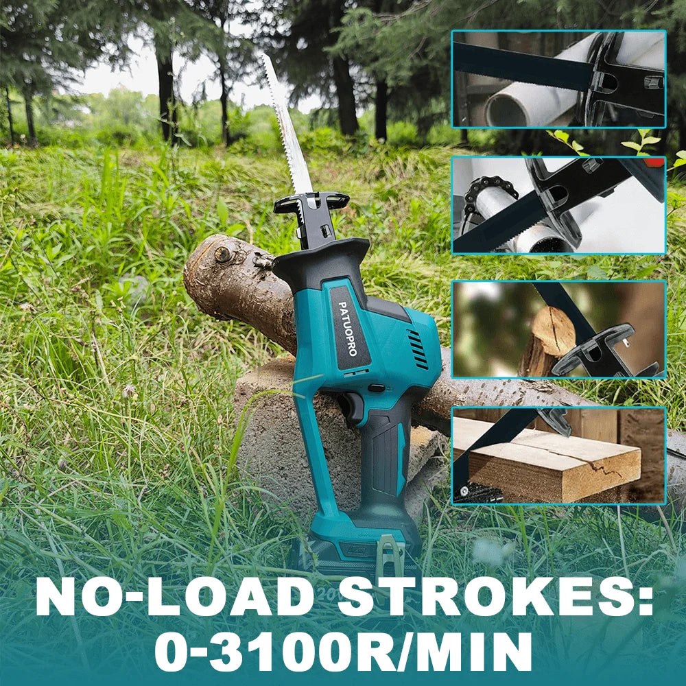 255 mm borstelloze elektrische reciprozaag met 4 zaagbladen, snoerloos, instelbare snelheid, voor PVC-buizen en hout, geschikt voor Makita 18V-accu