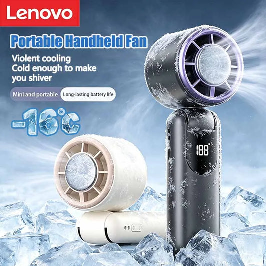 Lenovo Portable Handheld Fan High-speed Turbo Violent Fan Portable Folding Digital Display Ice Pack Cooling 16 ° High Wind Fan
