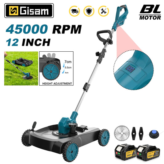Gisam 12Inch 45000RPM Brushless Electric Lawn Mower Cordless Grass Trimmer Garden Landscaping Cutter For Makita 18V Battery Pin