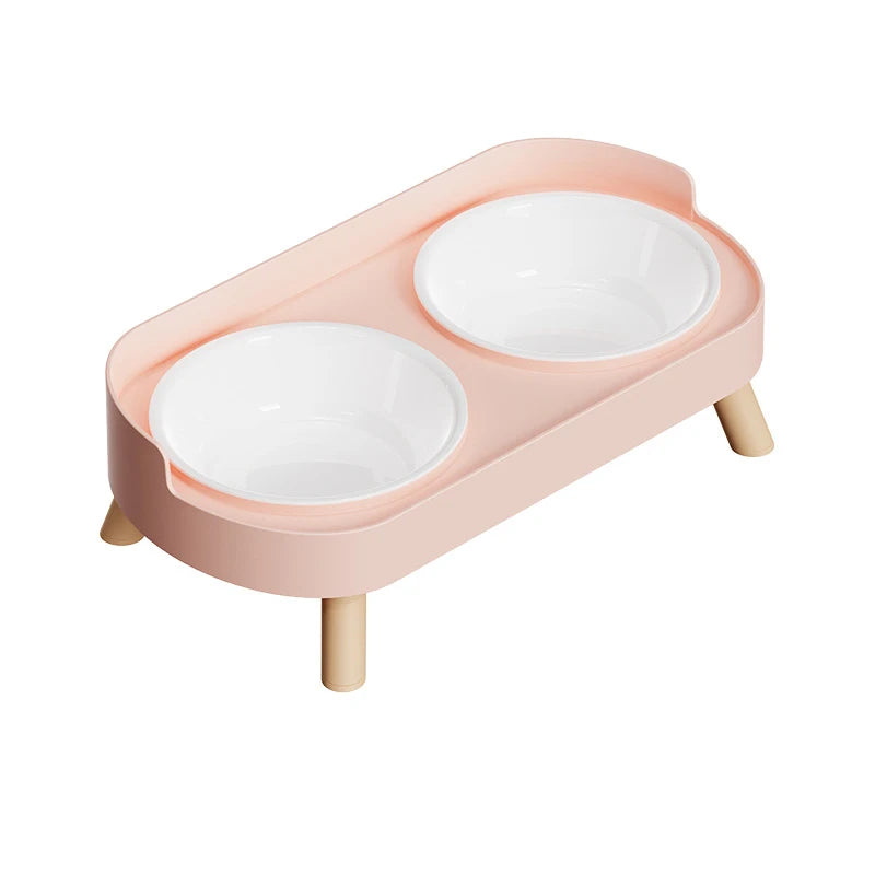 Plastic/Stainless Steel Dog Feeder Bowl Double Pet Food Water Bowls Non-Slip Puppy Food Bowl with Stand Anti-splash Cat Bowl