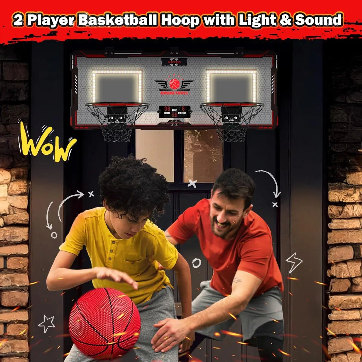 VATOS Mini Basketball Hoop for Kids x2 Indoor Outdoor Electric Scoreboard with 4 Balls - Perfect Sports Game Gift for Boys and Girls - Quality Shopping Centre