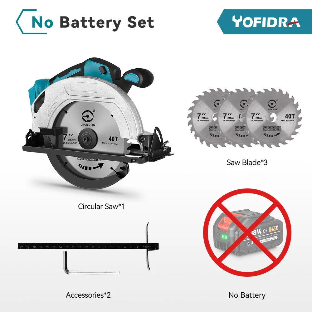 YOFIDRA 185MM Brushless Electric Circular Saw Rechargeable Household Saw Multifunction Cutting Machine For Makita Battery Pin