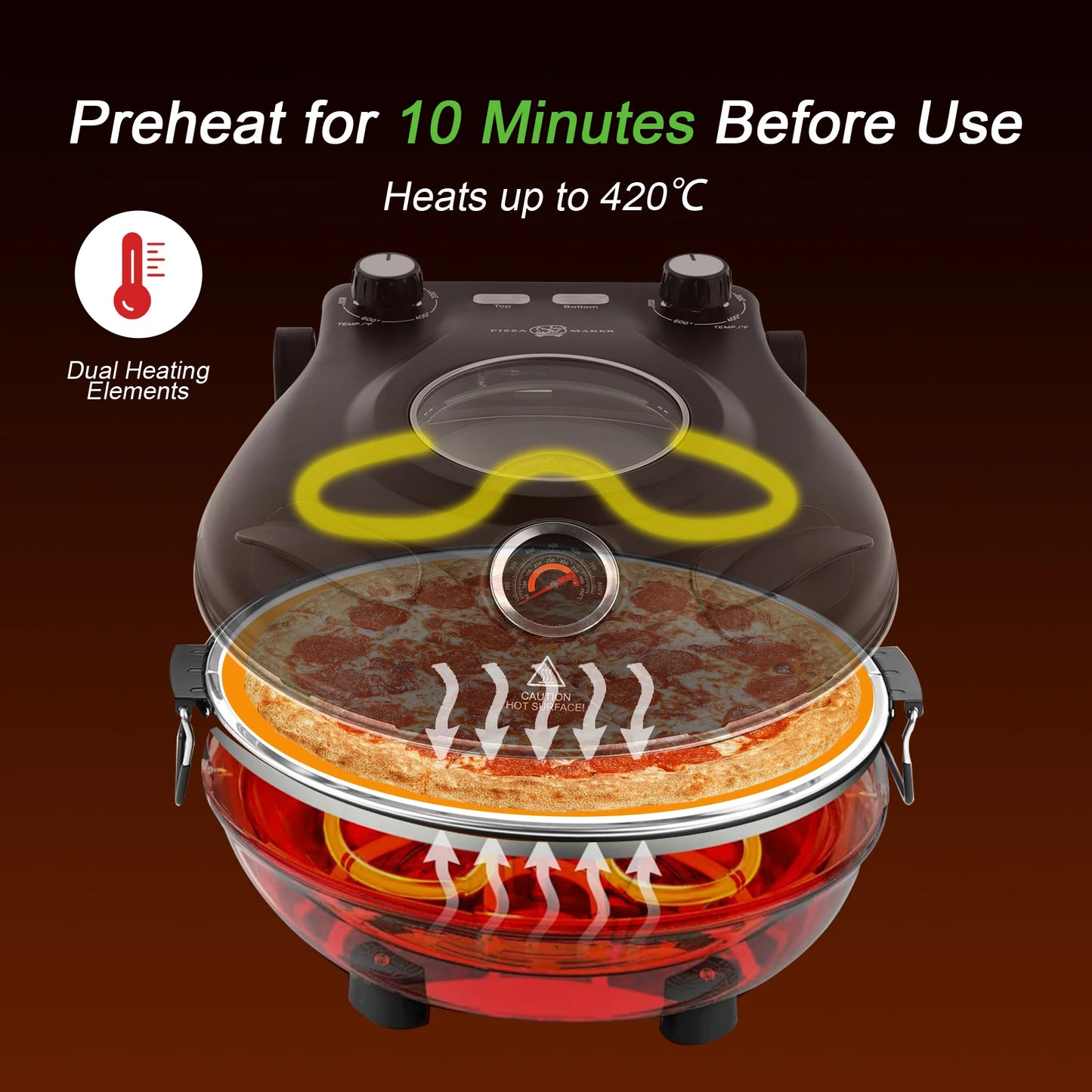 YIBAKE 12 Inch Electric Pizza Oven Indoor Nonstick Pizza Maker Ceramic Stone Heats up to 420℃ for Delicious Baked Pizzeria Set