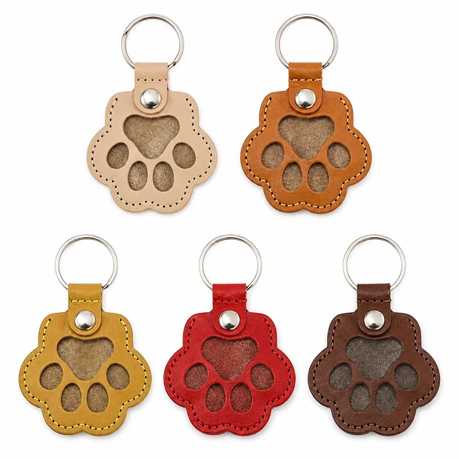 Pet Paw Fur Keepsake Keychain, Cute Fillable Cat Dog Hair Collection Pendant for Bags Keys, Snap Button Gift, 5.5cm with Ring