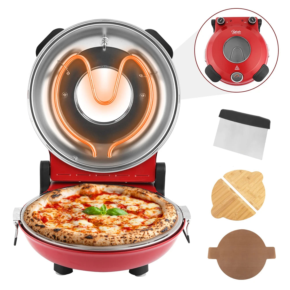 12 Inch Electric Pizza Oven Indoor 1200 Watt Glazed Ceramic Stone Cooker Two-button Precise Temperature Control Heats up 420℃