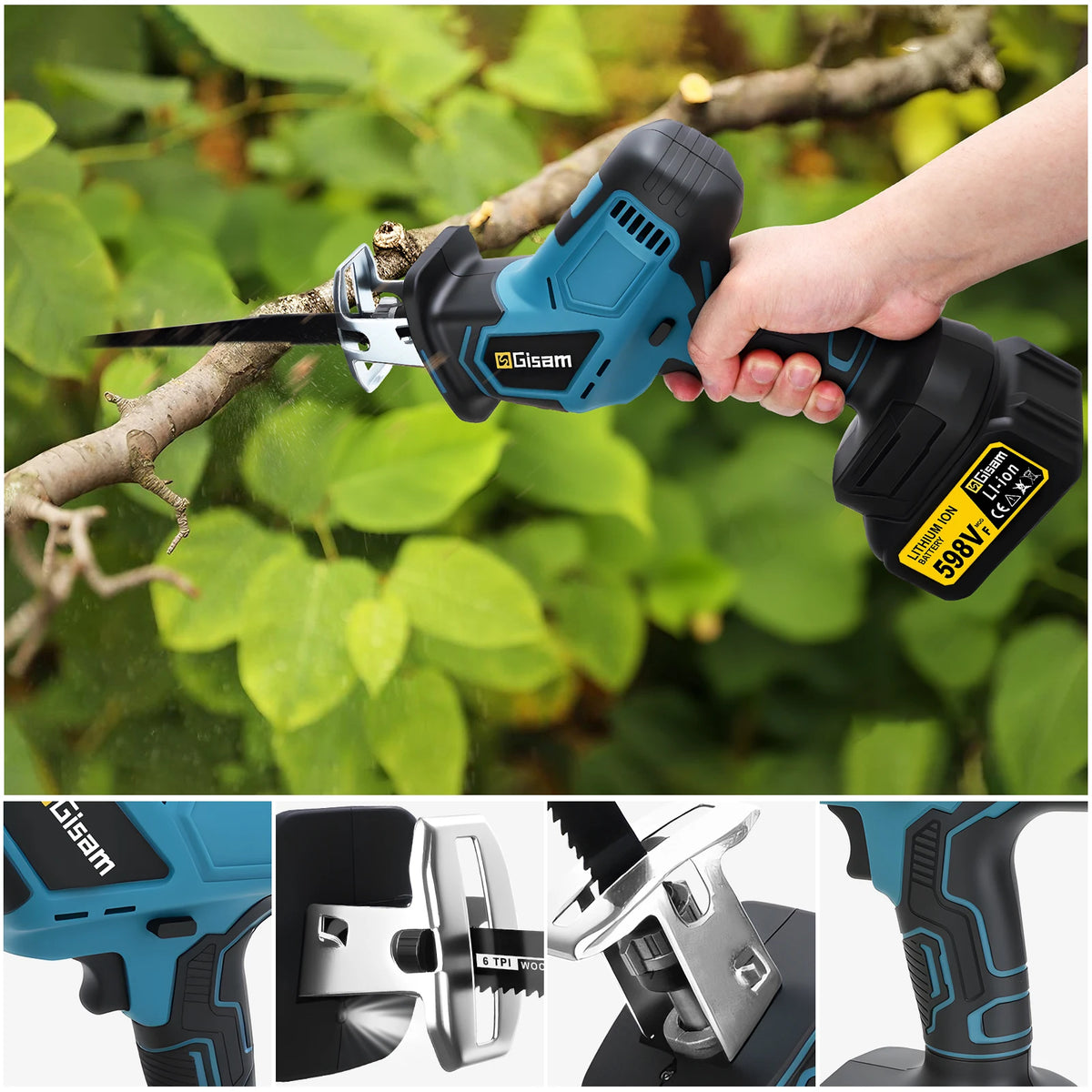 Scie alternative sans balais Gisam 3600W, 12000 tr/min, outil électrique pour la découpe de bois, métal et tuyaux, compatible avec les batteries Makita 18V