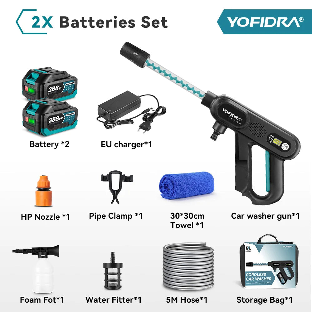 YOFIDRA 220Bar Brushless Electric High Pressure Car Washer Gun Water Spray Gun Garden Washing Power Tools For Makita Battery Pin