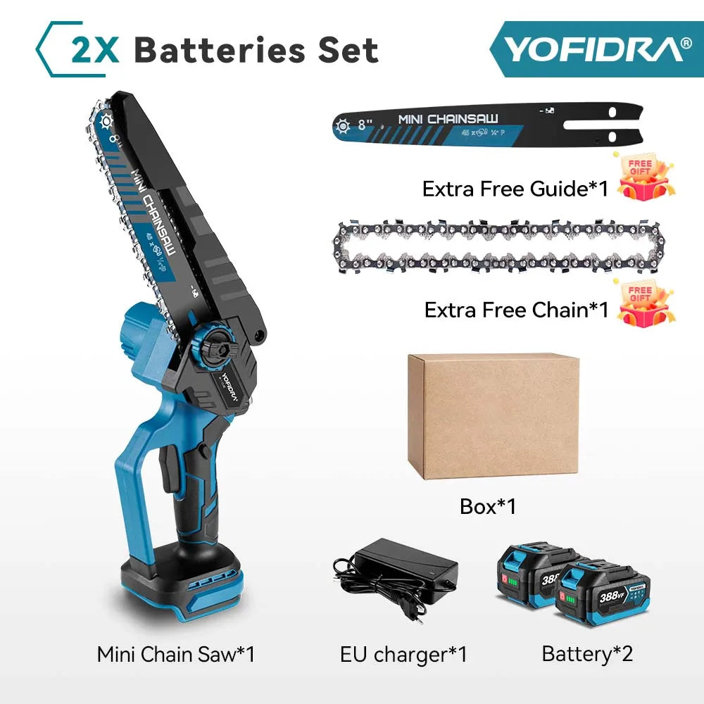 YOFIDRA 8 Inch Brushless Electric Chainsaw 3500W Handheld Woodworking Pruning Chain Saw Cutter Power Tool For Makita Battery Pin