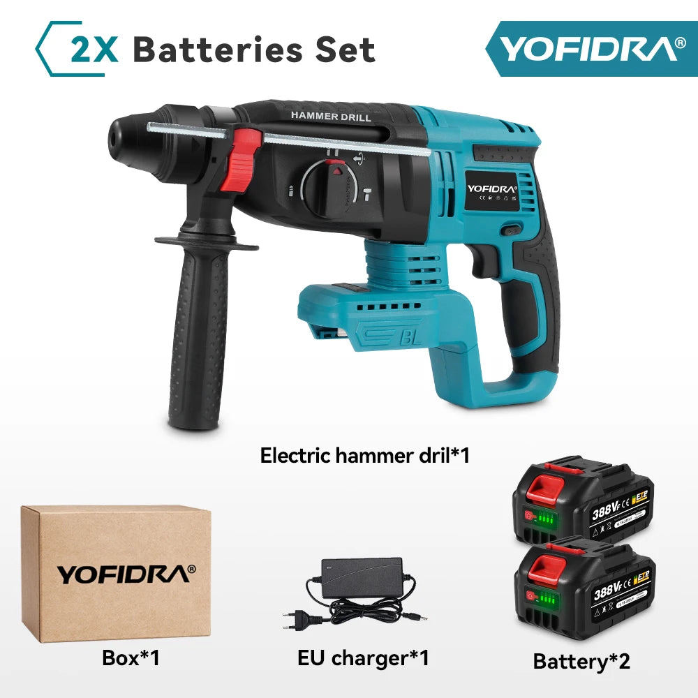 Marteau perforateur électrique sans bal ais YOFIDRA 26 mm, outil électroportatif multifonction rotatif sans fil rechargeable pour batterie Makita 18 V