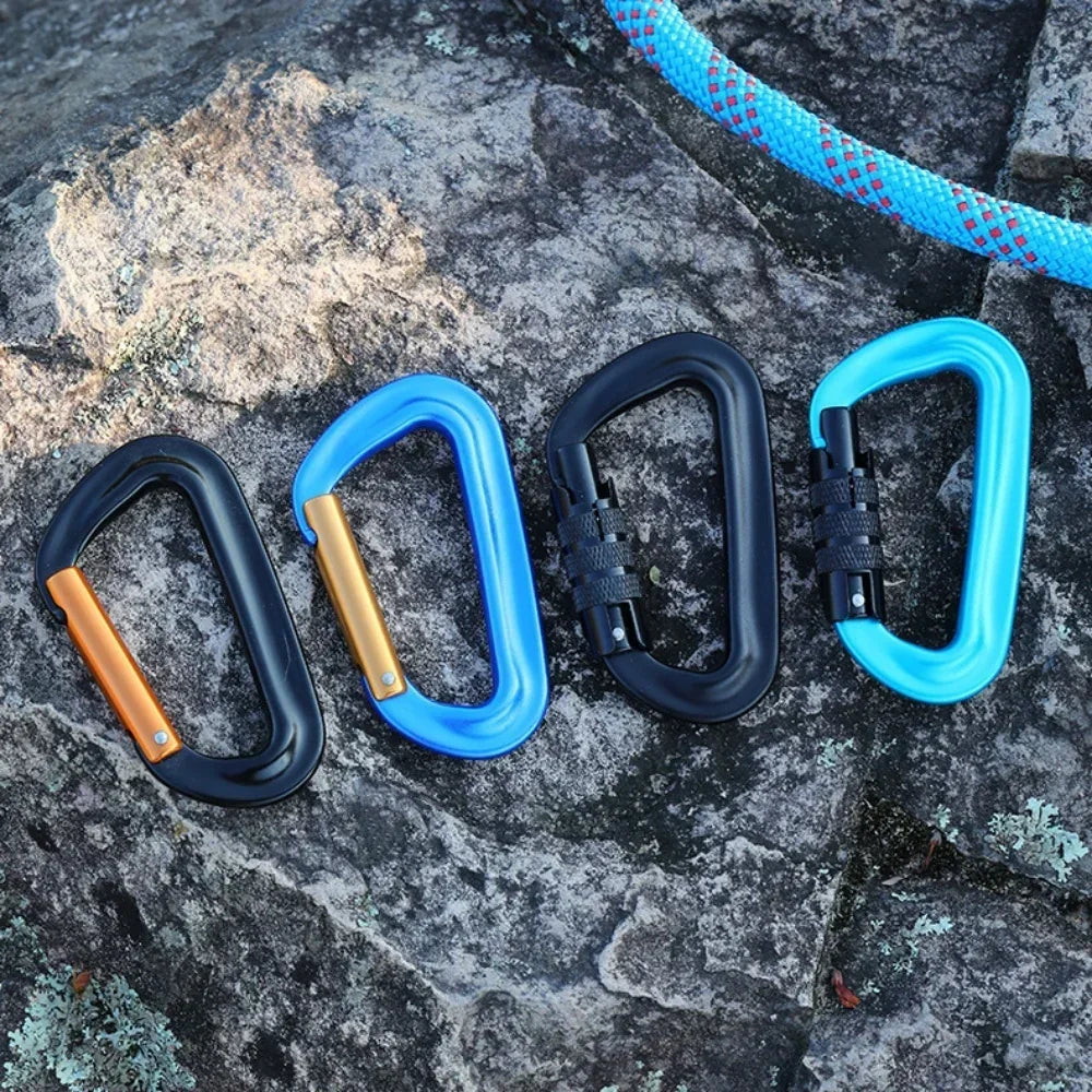 12kN D-Shaped Aluminum Alloy Carabiner with Screw Lock, Heavy Duty Rock Climbing Lock for Outdoor Hiking Camping Backpacking