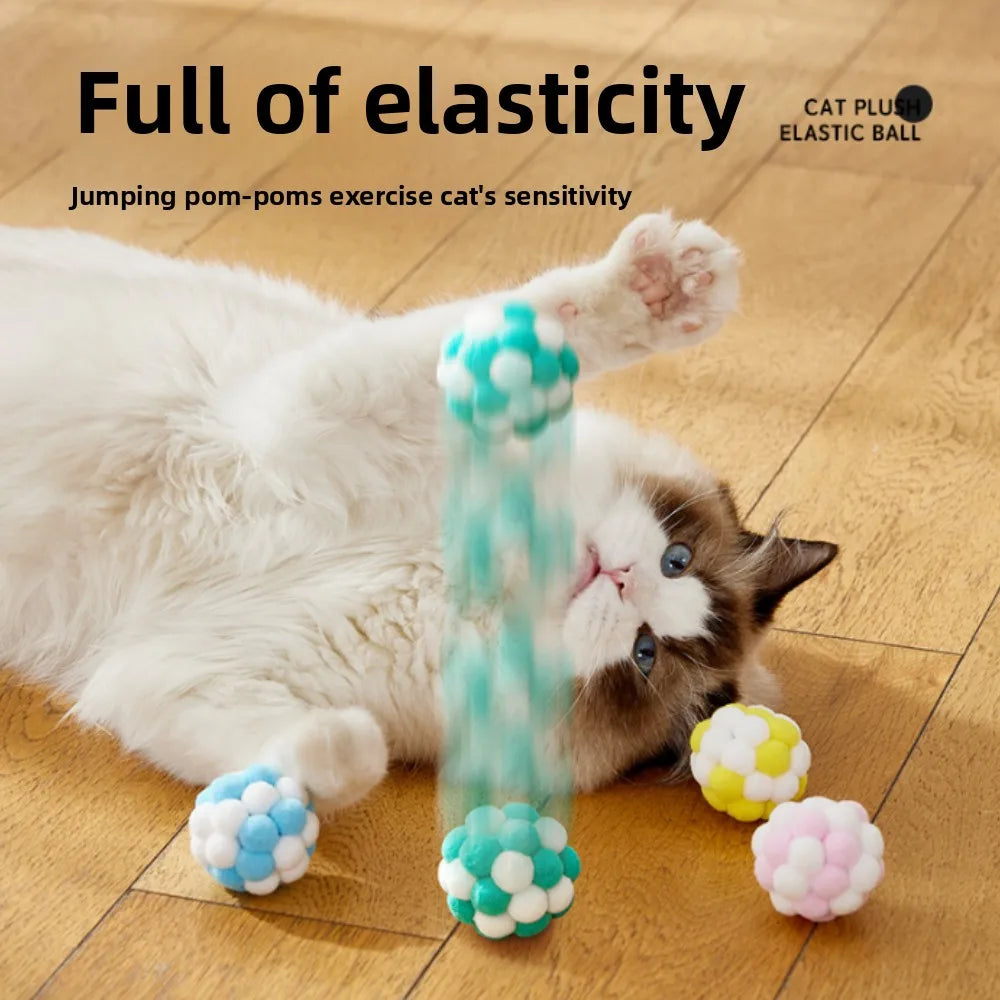 4pcs Macaron Plush Cat Balls with Jingle Bells - Interactive Play and Exercise Toys for Indoor Cats