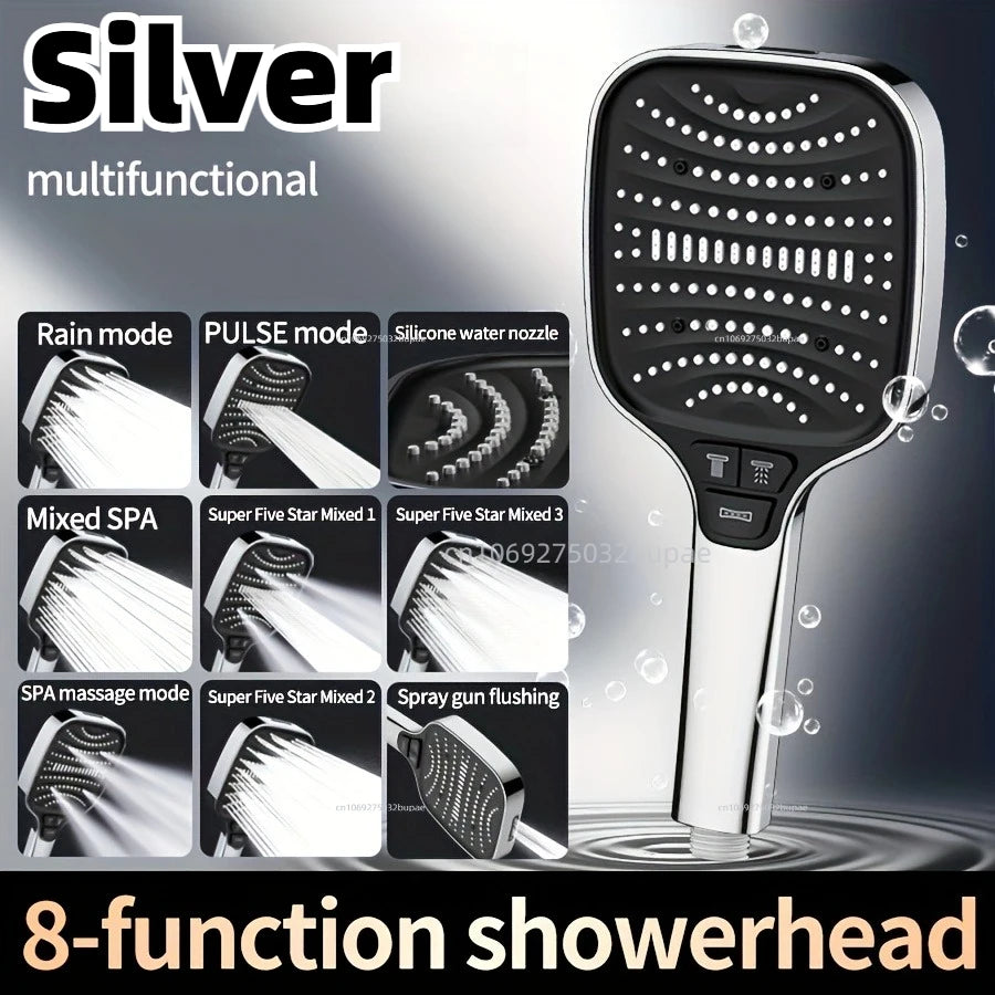 8 Modes Large Pressurized Shower Head Water Filter Antibacterial Shower Nozzle Purification Showerhead For Hotel Bathroom Use