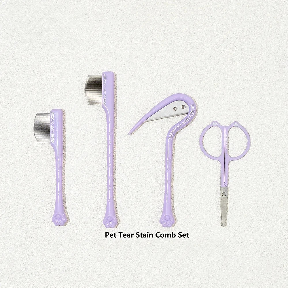 4pcs Pet Facial Cleaning Comb Set Removes Tear Stains Eye-poop Cat Paw Comb Dog Hair Repair Scissors Cat Hair Comb Pet Supplies