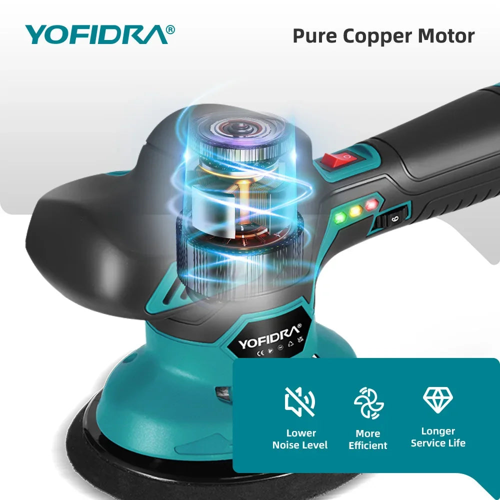 YOFIDRA 150MM Elektrische Autopolijstmachine 7000RPM Auto Polijsten Schuren Waxen Verzegelen Glazuur Elektrisch Gereedschap voor Makita 18V Accu