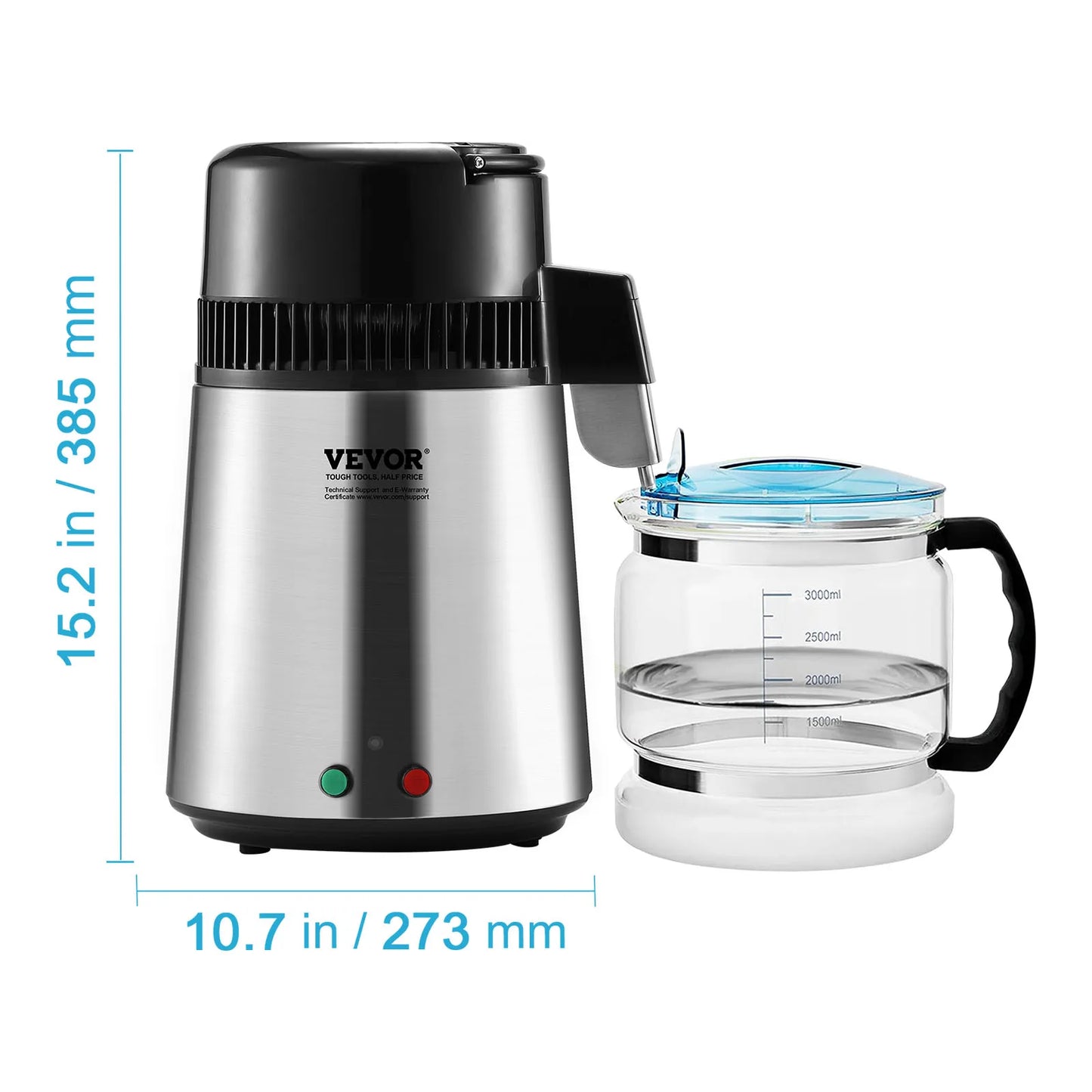 Succebuy Water Distiller 4L 1.05 Gallon Pure Water Purifier Filter For Home Countertop750W Distilled Water Maker Stainless Steel
