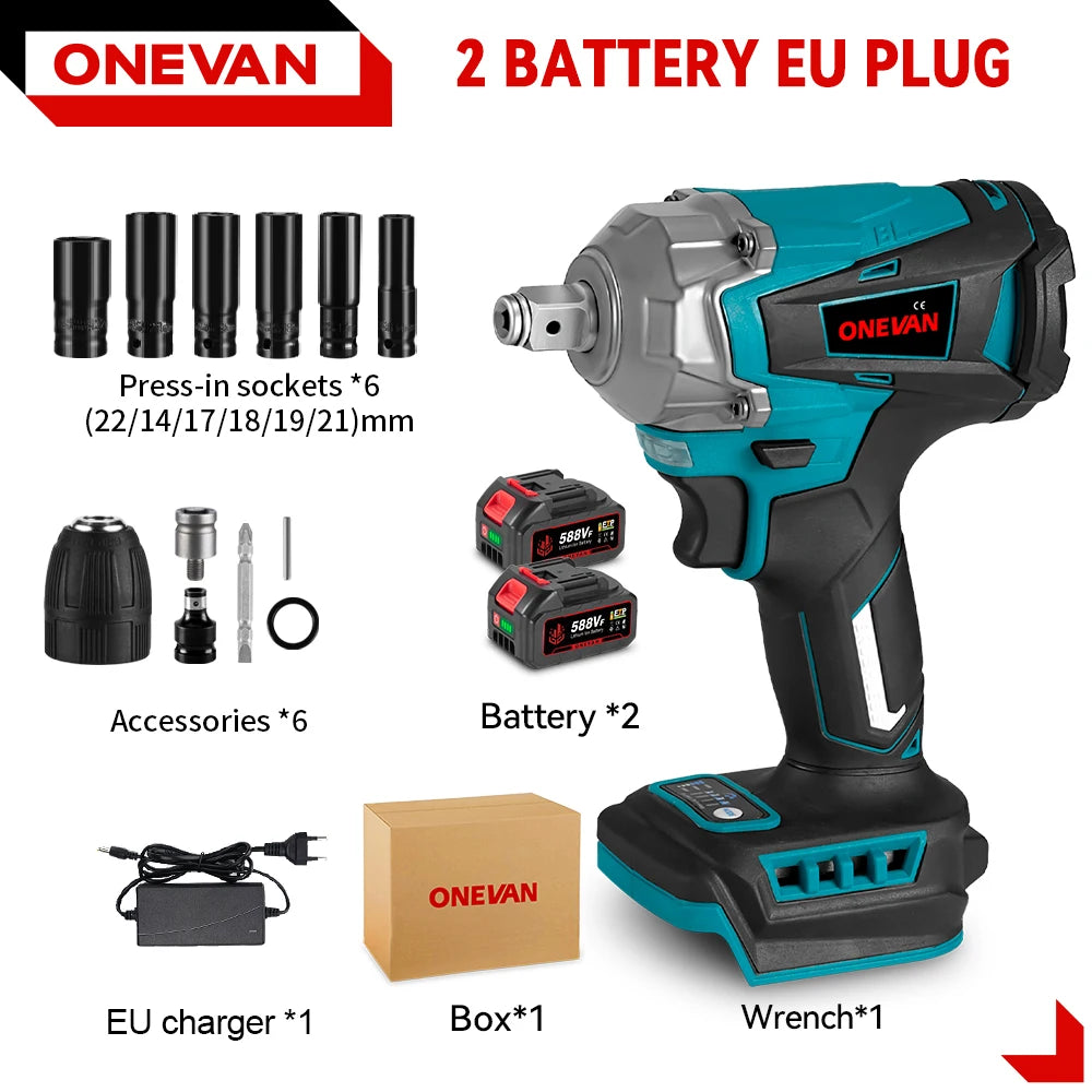 ONEVAN 1200N.M Torque Brushless Electric Impact Wrench 1/2 Inch Cordless Electric Wrench Power Tools For Makita 18V Battery Pin