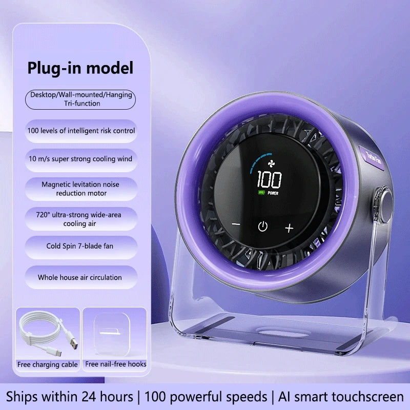 Bureauventilator voor circulatie, wandmontage, kleine oplaadbare USB-ventilator, stil, superkrachtige koude wind, nieuwe energie, kantoorventilator