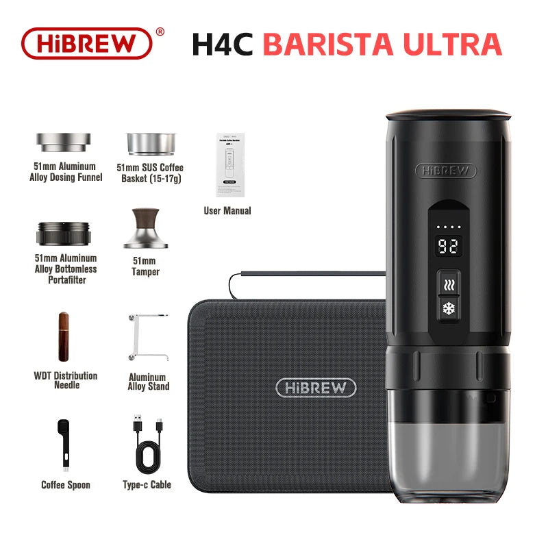 Machine à café expresso portable HiBREW pour voiture et maison, compatible avec capsules Nespresso Dolce et café moulu H4C