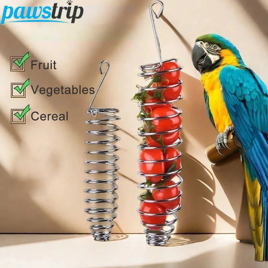 5/10 PCs Stainless Steel Bird Feeder Spiral Parrot Fruits Vegetable Basket Hanging Parrots Foraging Toys Bird Cage Accessories