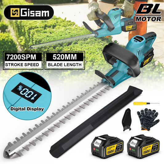 Gisam 20000RPM Brushless Electric Hedge Trimmer Efficient 2000W Cordless Garden Shrub Pruning Tools For Makita 18v Battery Pin