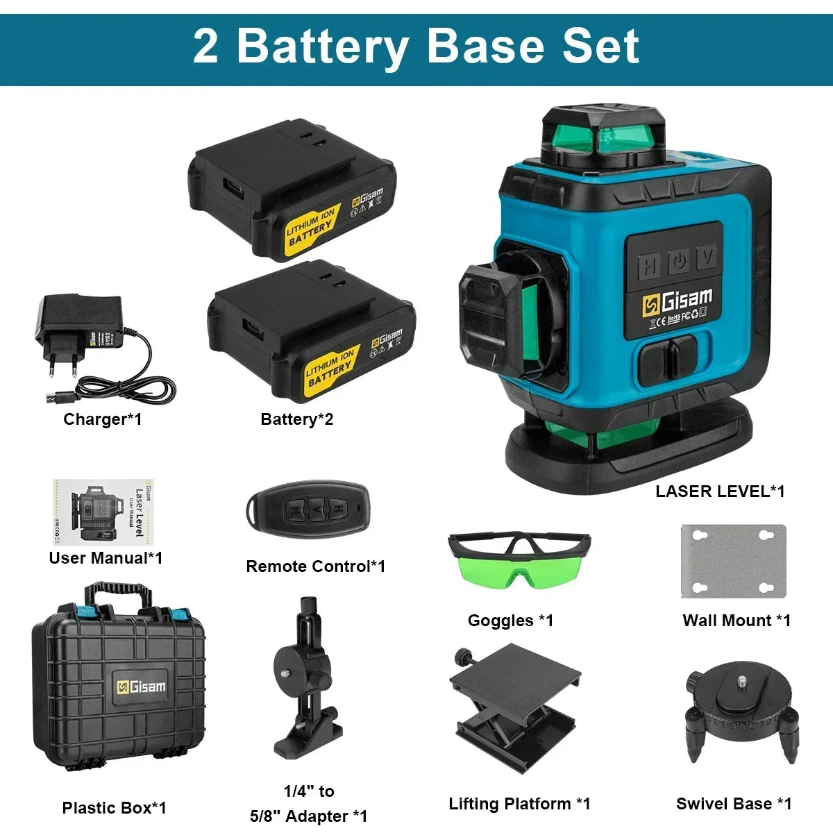 Gisam 16 Lines 4D Laser Level Self-Leveling 360 Horizontal & Vertical Cross Super Powerful Green Laser Level With Tripod