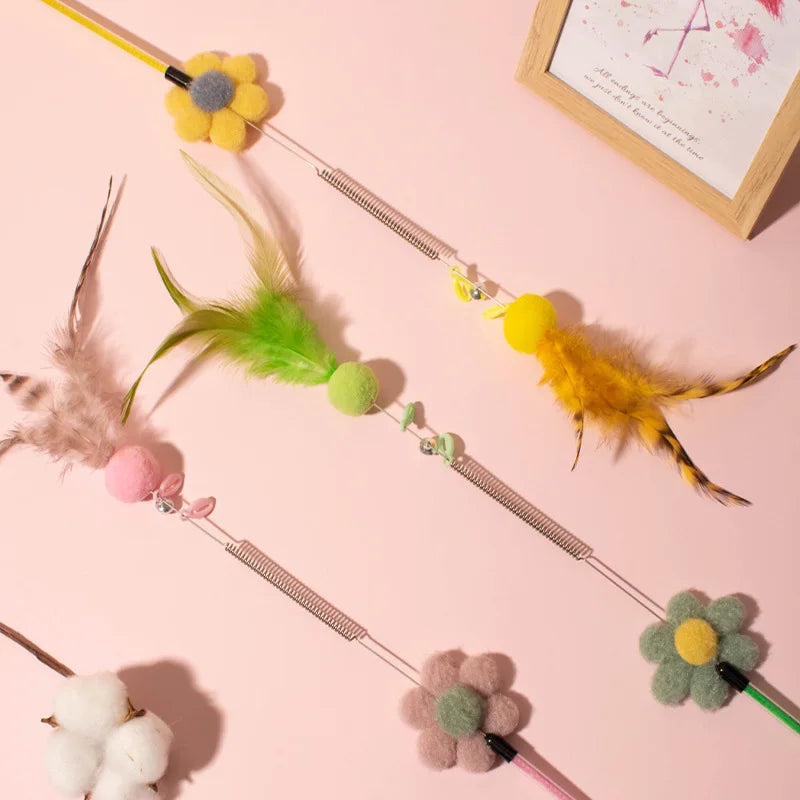 Interactive Cat Teaser Wand Toy Funny Cat Stick toys with Artificial Feather Pet Boredom Relief Toys for Cats Kitten Playing Toy
