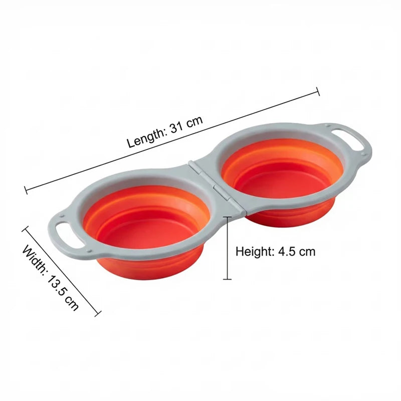 Silicone Pet Dog Double Bowl Collapsible Portable Dog Feeder Bowl Outdoor Travel Puppy Food Container Dog Accessories