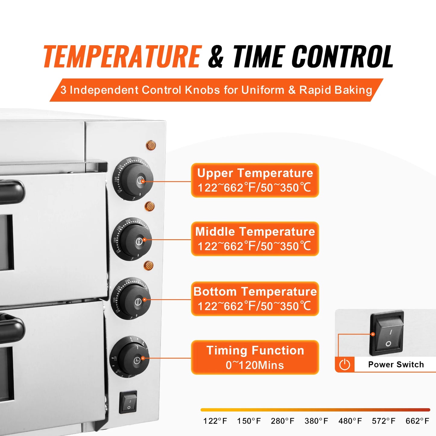 Succebuy Commercial Pizza Oven Countertop Double Deck Layer Stainless Steel Electric& Handle for Restaurant Home