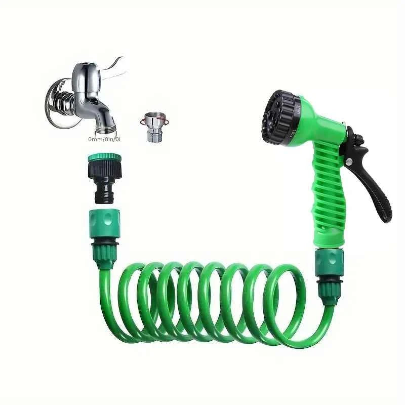 Garden Irrigation Water Pipe Sprinkler Head With 7-Function Nozzle Hose, Car Cleaning Spring Pipe, Plastic Hose Cleaning Tool