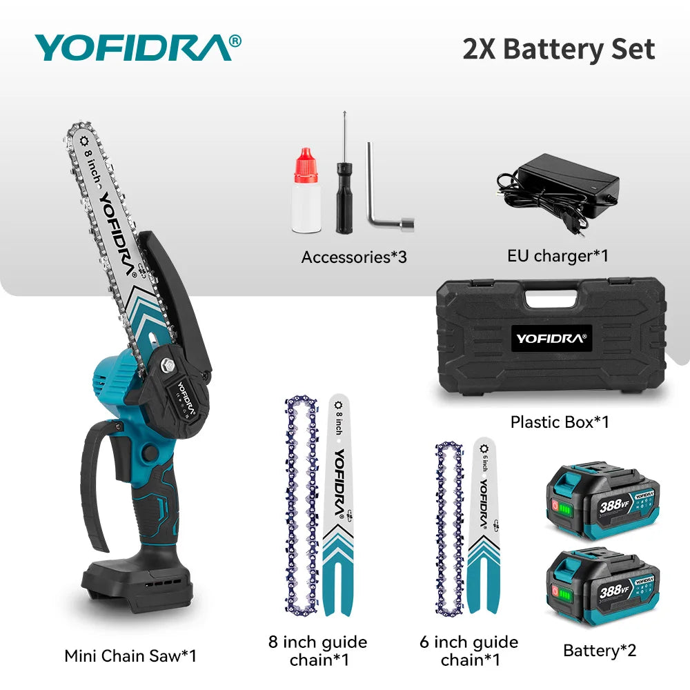 YOFIDRA 6 & 8inch Brushless Electric Chainsaw Cordless Woodworking Pruning Saw Garden Cutting Power Tool For Makita Battery Pin