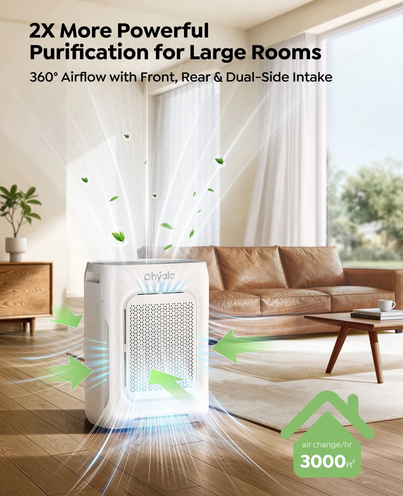 Dhyala Air Purifier for Home, Bedroom, Dust, Pets, Smoke etc., Up to 3000 sq ft, H13 HEPA Filter with Washable Pre-Filter, Air Quality Sensor, Aromatherapy, Child Lock