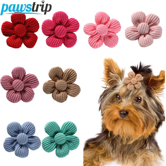 10pcs/set  Flower Pet Dog Bow Decoration with Rubber Band Head Flower Puppy Dog Hair Bowknot Grooming Accessories
