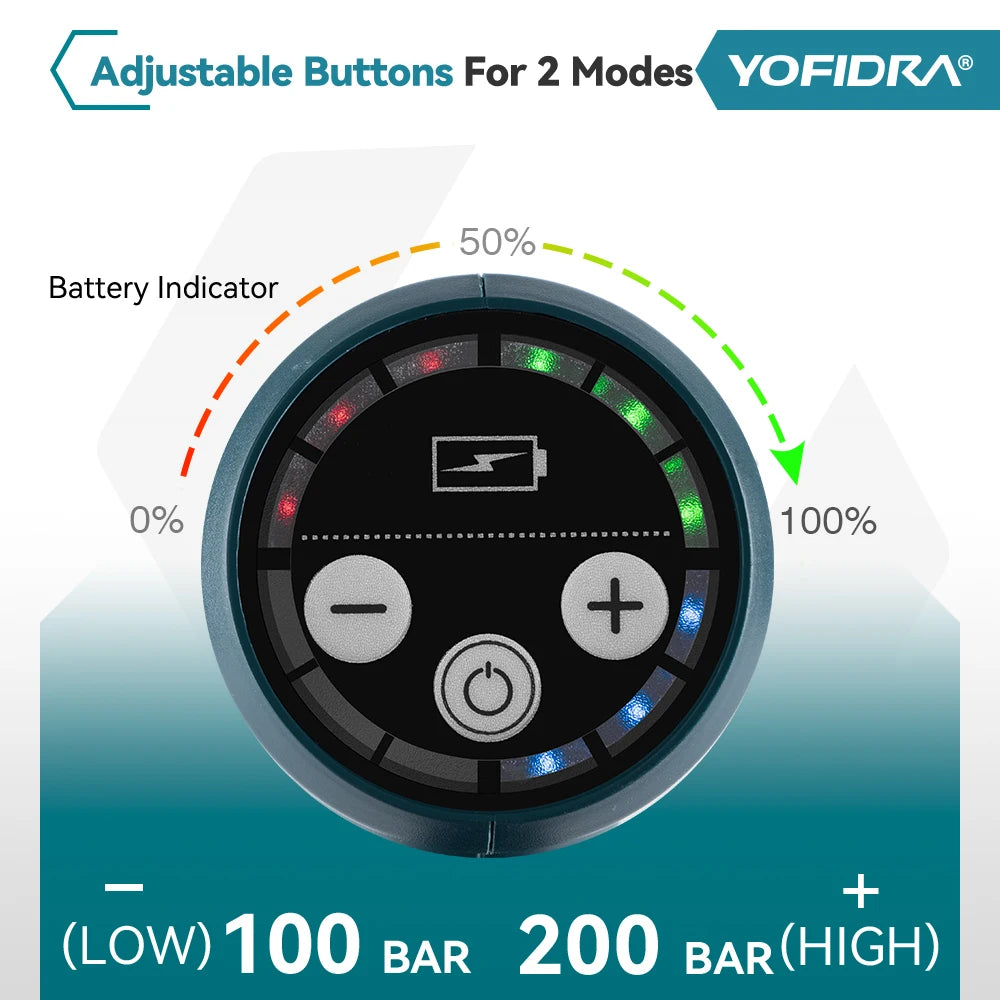 Pistolet nettoyeur haute pression sans balais 6 en 1 YOFIDRA 3500W, nettoyeur à eau à vitesse réglable, ensemble d'outils électriques pour batterie Makita