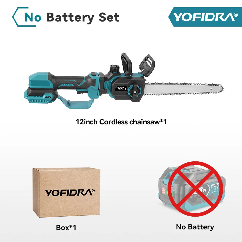 YOFIDRA 7000W 12Inch Brushless Chainsaw Stretchable Handheld Pruning Chain Saws Garden Wood Cutting Tools For Makita Battery Pin