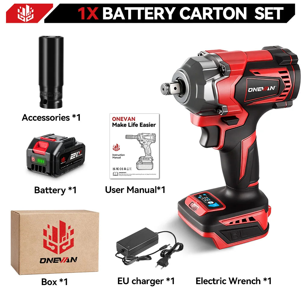 ONEVAN Clé à chocs électrique sans balais 1200 N.m, couple de 1/2 pouce, tournevis sans fil, outil électrique pour batterie Makita 18 V