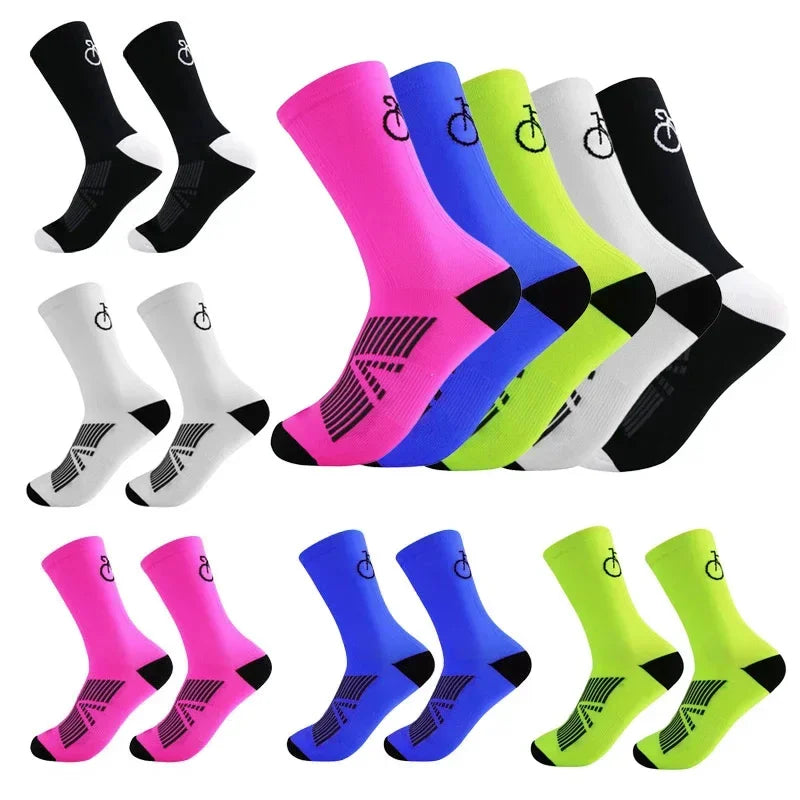2 Pairs Unisex Breathable Cycling Socks MTB Road Bicycle Outdoor Sports Racing Compression mid Tube Socks for Men And Women