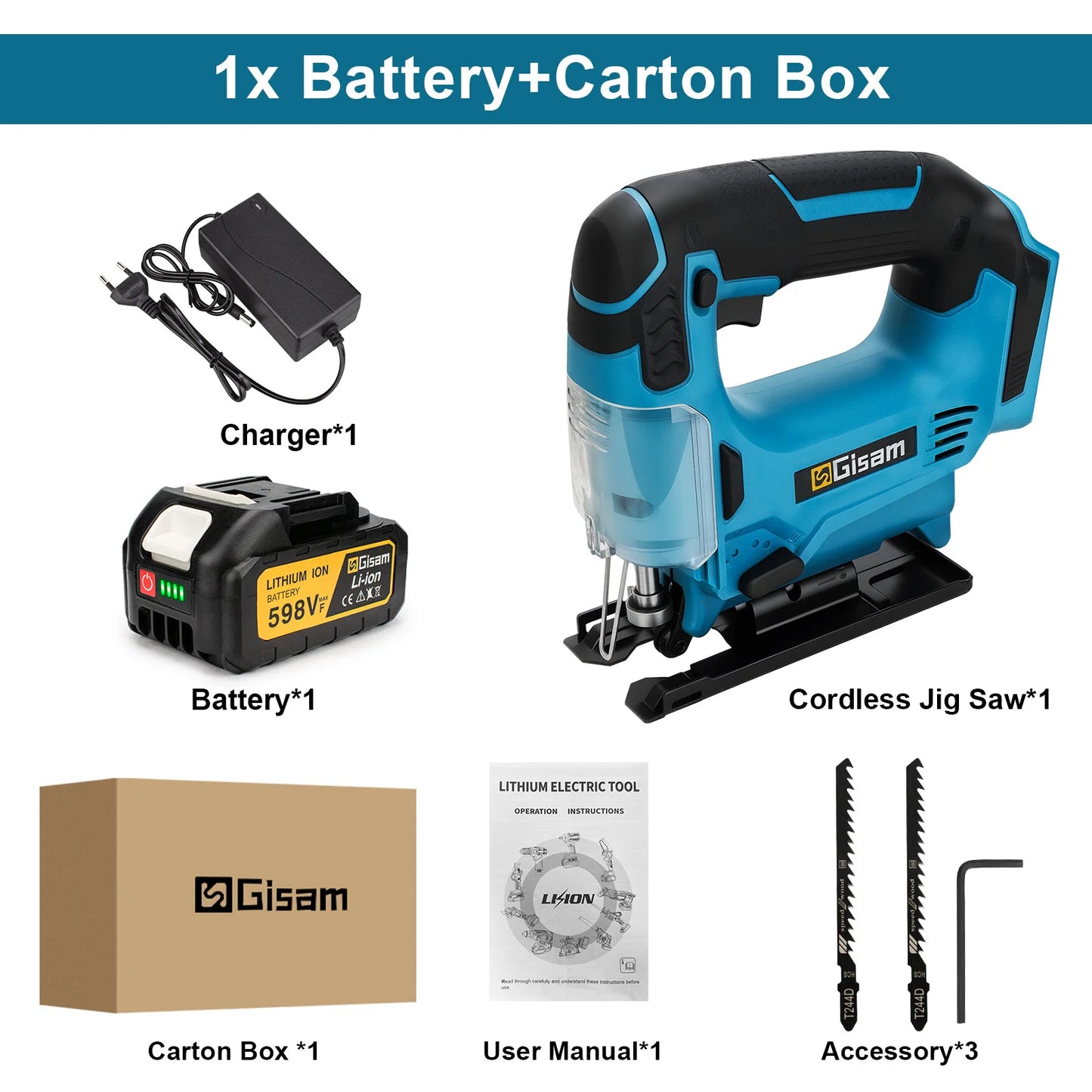 Gisam 26mm 3500RPM Brushless Electric Jig Saw Multi-Function Stepless Speed Woodworking Power Tool For Makita 18V Battery pin