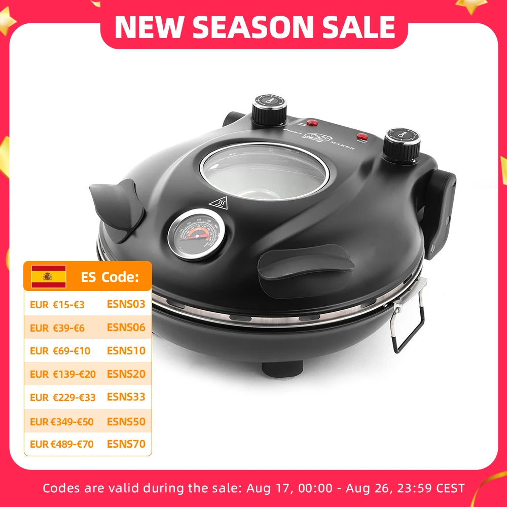 Klaif Electric Pizza Maker, 420℃, 1200 Watt, 5 Separate Temperature Levels, Flame Resistant Stone Plate 1200W 32cm