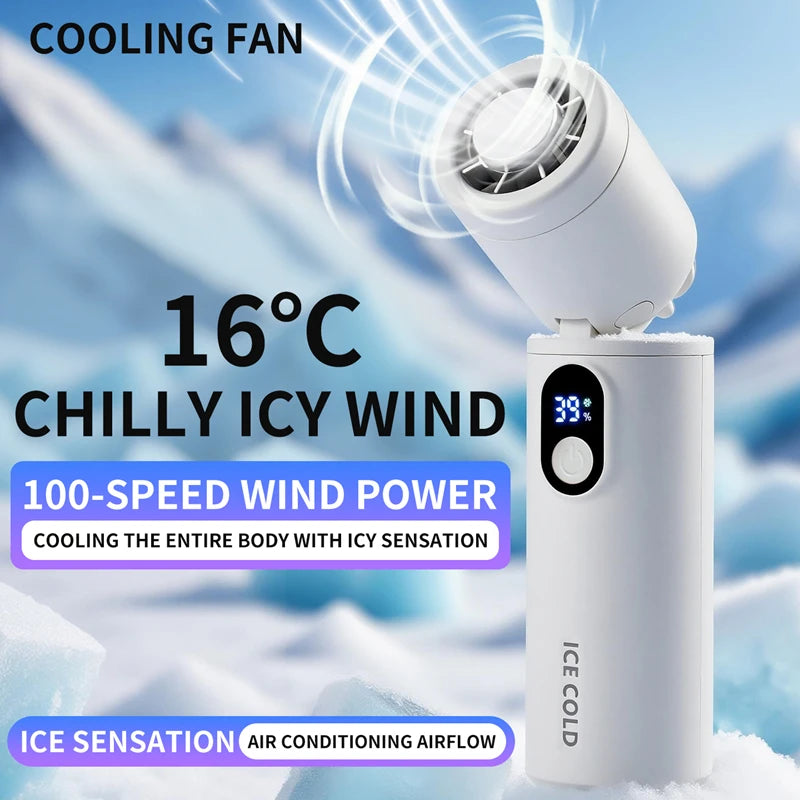 Lenovo 100 Gears Portable Handheld Fan Ventilador USB Rechargeable Foldable Fan High Speed Turbine Ice Cooling Digital Display