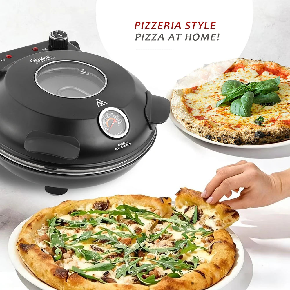12 Inch Electric Pizza Oven Indoor 1200 Watt Glazed Ceramic Stone Cooker Two-button Precise Temperature Control Heats up 420℃