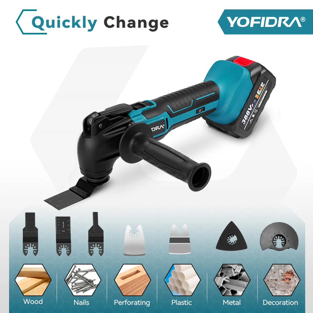 YOFIDRA 6-snelheden draadloze oscillerende multitool variabele multifunctionele elektrische machine met accessoires voor Makita 18V-batterij