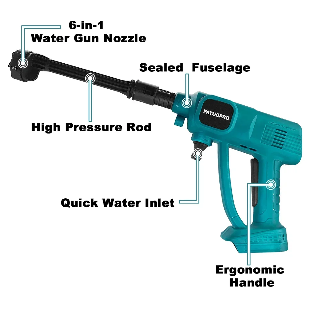 Cordless Electric High Pressure Washer Handheld 6IN1 Spray Nozzle Car Wash Water Gun Garden Spray Gun For Makita 18V Battery
