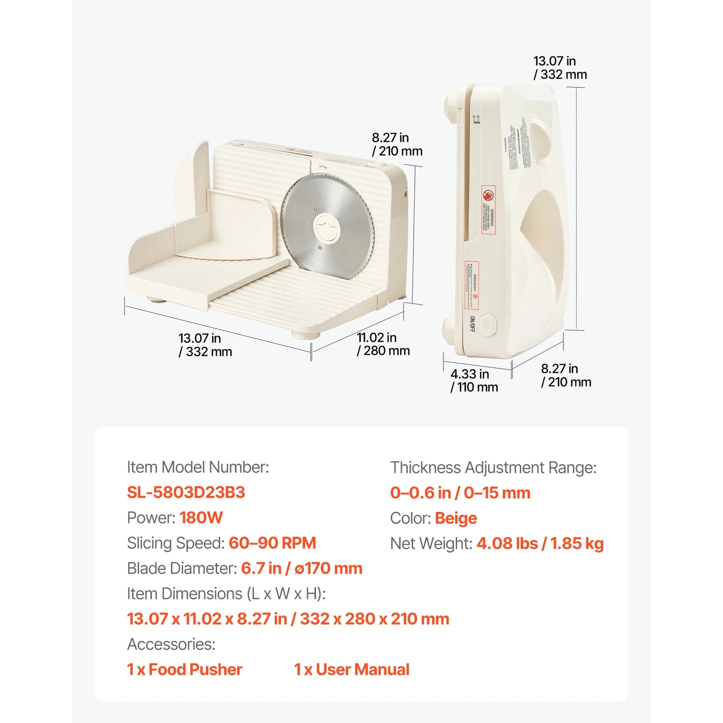 SucceBuy Meat Slicer 180W Electric Deli Slicer Machine with 170 mm Sharp Blade Home Meat-Slicer with 60-90 RPM Slicing Speed